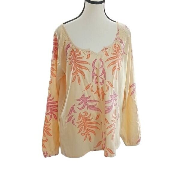 Lascana Blouse Peach Peasant Long Sleeve Tropical Womens Size 4 - Picture 1 of 8